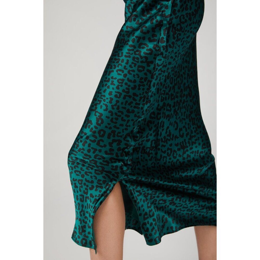 Cami‎ NYC Jessica Leopard Print Silk Satin Midi Pencil Skirt Size S In Green
